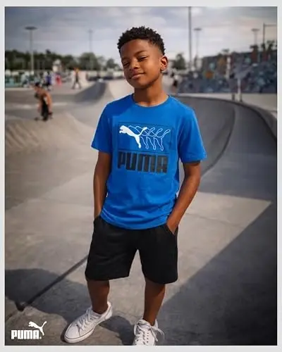 PUMA Boys T-Shirt - Cat Logo T-Shirt for Boys - Athletic Crewneck Short Sleeve Tee (S-XL), Size Large, Green/Yellow - 2