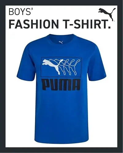 PUMA Boys T-Shirt - Cat Logo T-Shirt for Boys - Athletic Crewneck Short Sleeve Tee (S-XL), Size Large, Green/Yellow - 3