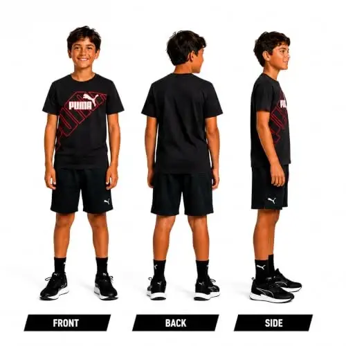 PUMA Boys T-Shirt - Cat Logo T-Shirt for Boys - Athletic Crewneck Short Sleeve Tee (S-XL), Size Large, Green/Yellow - 2