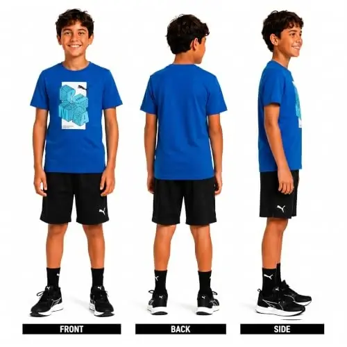 PUMA Boys T-Shirt - Cat Logo T-Shirt for Boys - Athletic Crewneck Short Sleeve Tee (S-XL), Size Large, Green/Yellow - 2