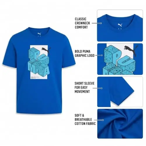 PUMA Boys T-Shirt - Cat Logo T-Shirt for Boys - Athletic Crewneck Short Sleeve Tee (S-XL), Size Large, Green/Yellow - 5