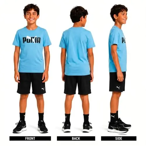 PUMA Boys T-Shirt - Cat Logo T-Shirt for Boys - Athletic Crewneck Short Sleeve Tee (S-XL), Size Large, Green/Yellow - 2
