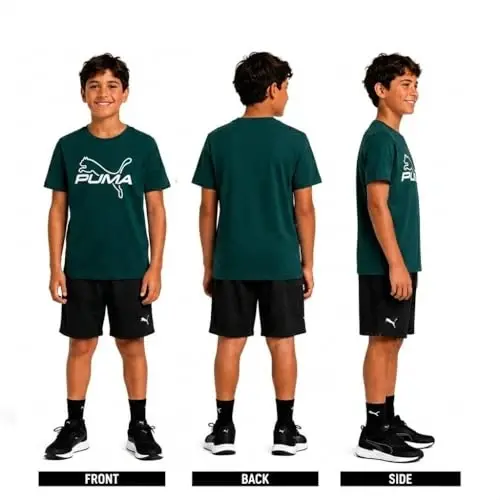 PUMA Boys T-Shirt - Cat Logo T-Shirt for Boys - Athletic Crewneck Short Sleeve Tee (S-XL), Size Large, Green/Yellow - PUMA (1)
