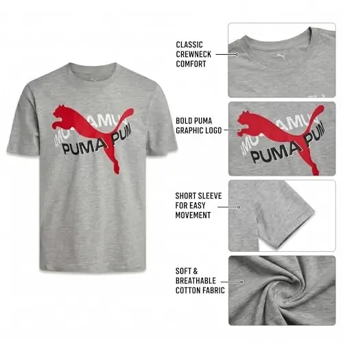 PUMA Erkek Çocuk Tişörtü - Erkek Çocuklar İçin Kedi Logolu Tişört - Atletik Bisiklet Yaka Kısa Kollu Tişört (S-XL), Beden Large, Yeşil/Sarı - 5
