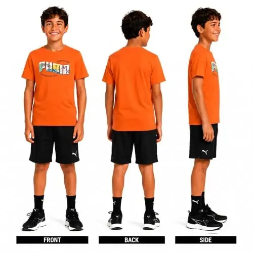 PUMA Boys T-Shirt - Cat Logo T-Shirt for Boys - Athletic Crewneck Short Sleeve Tee (S-XL), Size Large, Green/Yellow - 2
