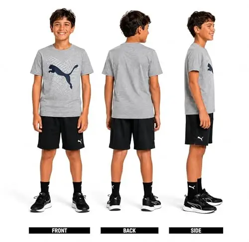 PUMA Boys T-Shirt - Cat Logo T-Shirt for Boys - Athletic Crewneck Short Sleeve Tee (S-XL), Size Large, Green/Yellow - PUMA (1)