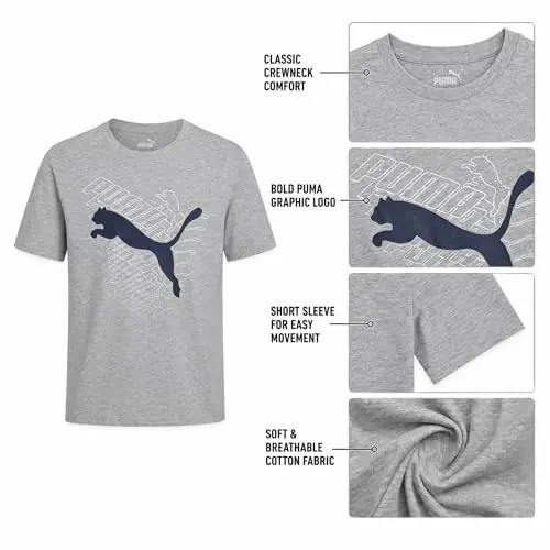 PUMA Boys T-Shirt - Cat Logo T-Shirt for Boys - Athletic Crewneck Short Sleeve Tee (S-XL), Size Large, Green/Yellow - 5