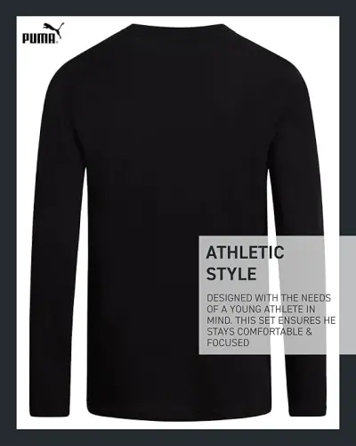 PUMA Boys Long Sleeve Shirts - Breathable Athletic Crewneck Long Sleeve Shirts for Boys - Casual Top Tees (Sizes S-XL) - 4