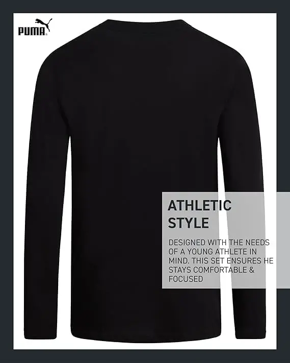 PUMA Boys Long Sleeve Shirts - Breathable Athletic Crewneck Long Sleeve Shirts for Boys - Casual Top Tees (Sizes S-XL) - 4