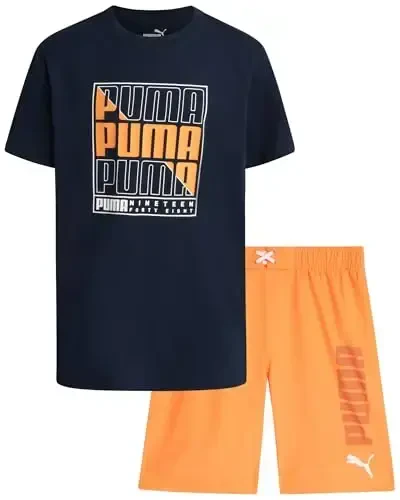 PUMA Boys Swim Set - Bathing Suit Swim Trunks with Matching Basic Short Sleeve T-Shirt - Swimwear Set for Big Boys (8-20) - MODAZONE