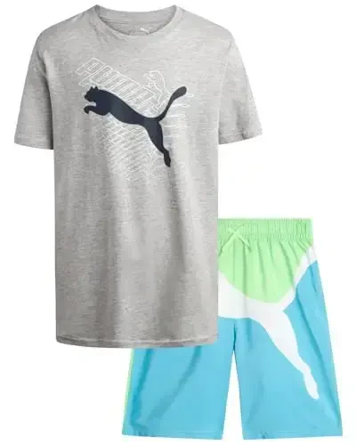 PUMA Boys Swim Set - Bathing Suit Swim Trunks with Matching Basic Short Sleeve T-Shirt - Swimwear Set for Big Boys (8-20) 