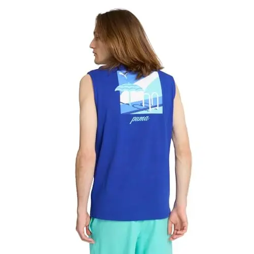 PUMA Mens Essentials Resort Graphic Crew Neck Short Sleeve Casual Tops Casual - Blue - 2