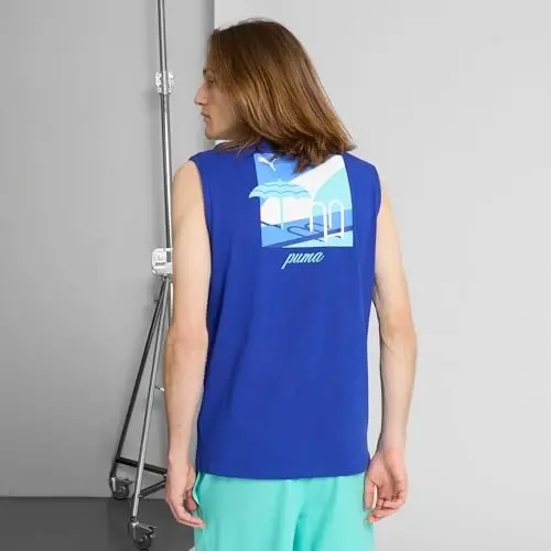 PUMA Mens Essentials Resort Graphic Crew Neck Short Sleeve Casual Tops Casual - Blue - 3