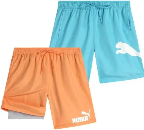PUMA Men's Bathing Suit - 2 Pack Quick Dry Swimsuit Trunks with Mesh Compression Liner - 8