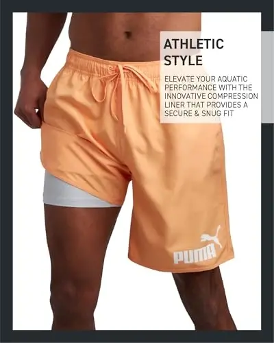 PUMA Men's Bathing Suit - 2 Pack Quick Dry Swimsuit Trunks with Mesh Compression Liner - 8