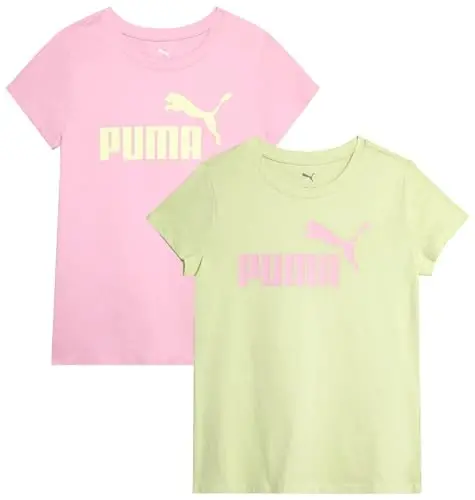 PUMA Girls 2 Pack T-Shirts Core Logo Short Sleeve Tee Shirts (Sizes S-XL) | Soft Breathable Cotton Blend, Comfortable Casual Fit, Great for School, Play & Everyday Athletic Wear - 1