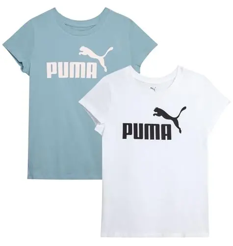 PUMA Girls 2 Pack T-Shirts Core Logo Short Sleeve Tee Shirts (Sizes S-XL) | Soft Breathable Cotton Blend, Comfortable Casual Fit, Great for School, Play & Everyday Athletic Wear - 1