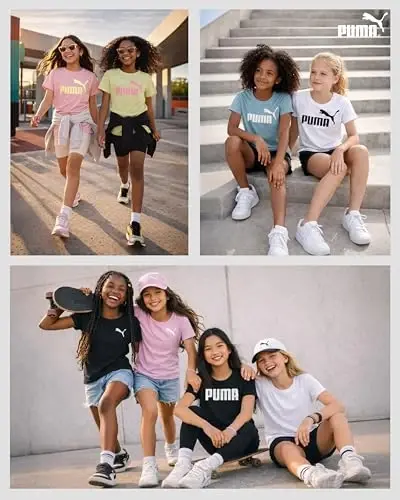 PUMA Girls 2 Pack T-Shirts Core Logo Short Sleeve Tee Shirts (Sizes S-XL) | Soft Breathable Cotton Blend, Comfortable Casual Fit, Great for School, Play & Everyday Athletic Wear - Puma (1)