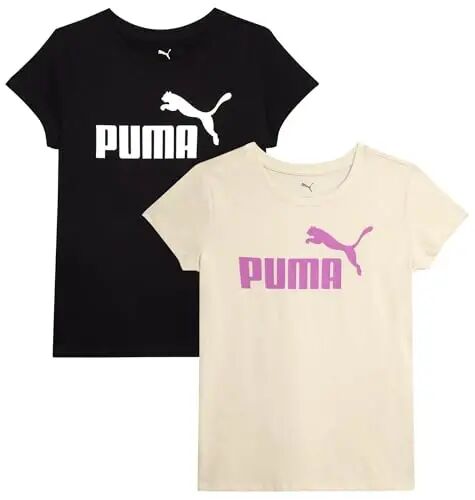 PUMA Girls 2 Pack T-Shirts Core Logo Short Sleeve Tee Shirts (Sizes S-XL) | Soft Breathable Cotton Blend, Comfortable Casual Fit, Great for School, Play & Everyday Athletic Wear - Puma