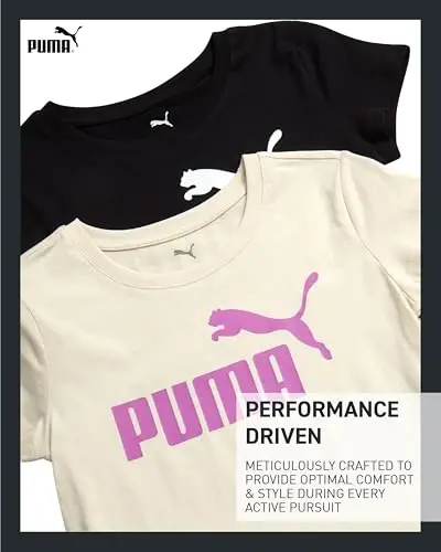 PUMA Girls 2 Pack T-Shirts Core Logo Short Sleeve Tee Shirts (Sizes S-XL) | Soft Breathable Cotton Blend, Comfortable Casual Fit, Great for School, Play & Everyday Athletic Wear - 4