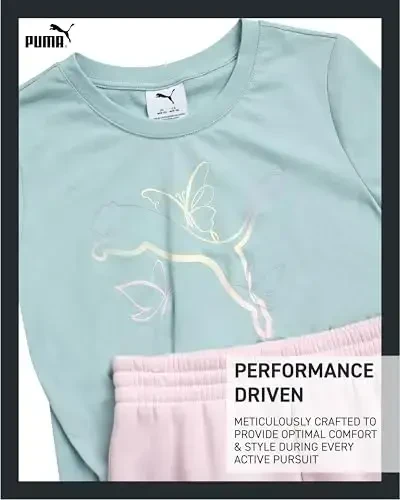 PUMA Girls Athletic Shorts Set - 2 Piece Active Performance TShirt and Gym Bike Kids Shorts Girls Activewear Set (7-14) - 3