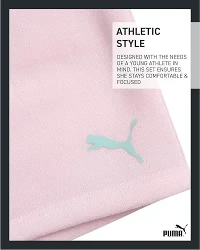 PUMA Girls Athletic Shorts Set - 2 Piece Active Performance TShirt and Gym Bike Kids Shorts Girls Activewear Set (7-14) - 6