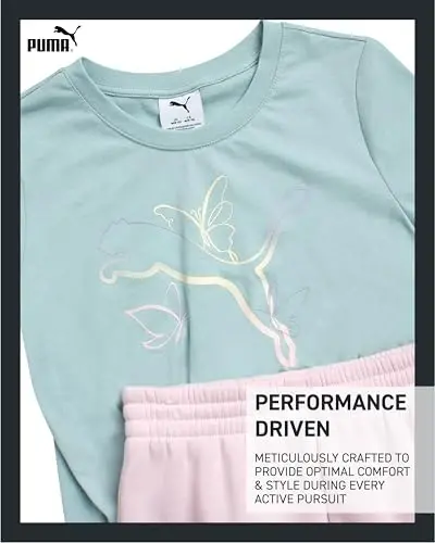 PUMA Girls Athletic Shorts Set - 2 Piece Active Performance TShirt and Gym Bike Kids Shorts Girls Activewear Set (7-14) - 3