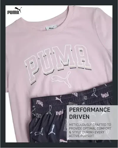 PUMA Girls Athletic Shorts Set - 2 Piece Active Performance TShirt and Gym Bike Kids Shorts Girls Activewear Set (7-14) - 3
