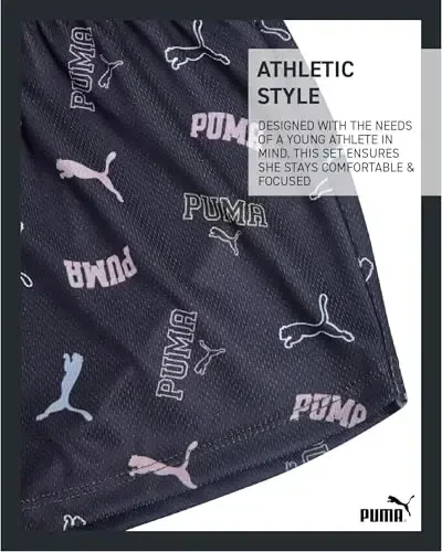 PUMA Girls Athletic Shorts Set - 2 Piece Active Performance TShirt and Gym Bike Kids Shorts Girls Activewear Set (7-14) - 6