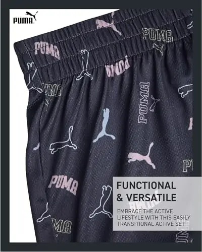 PUMA Girls Athletic Shorts Set - 2 Piece Active Performance TShirt and Gym Bike Kids Shorts Girls Activewear Set (7-14) - 5