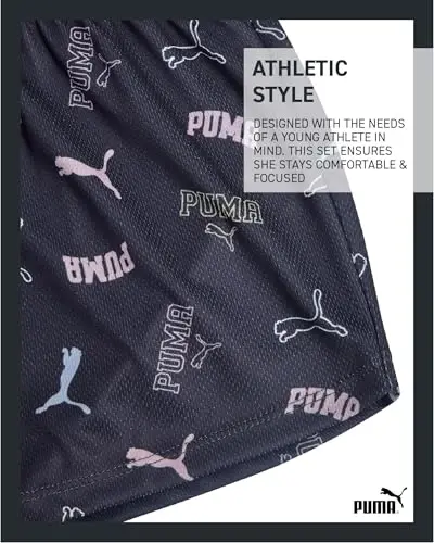 PUMA Girls Athletic Shorts Set - 2 Piece Active Performance TShirt and Gym Bike Kids Shorts Girls Activewear Set (7-14) - 6