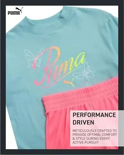 PUMA Girls Athletic Shortslari to‘plami - 2 qismli Active Performance futbolkasi va Gym Bike bolalar shortilari Girls Activewear to‘plami (7-14) - 3