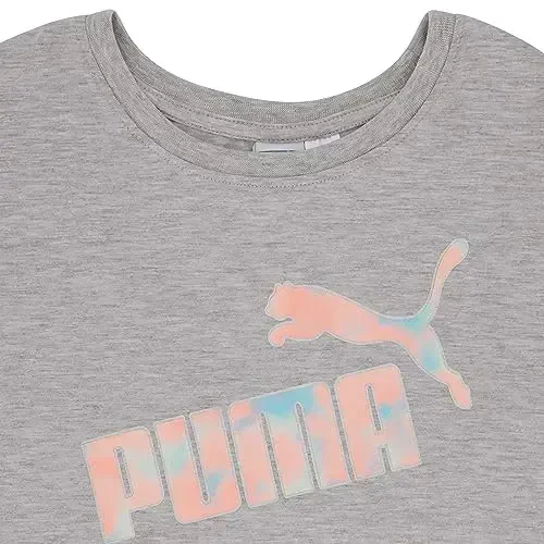 PUMA Girls' Core Logo Short Sleeve T-Shirt, Crewneck, Soft and Lightweight - 1