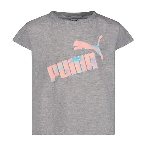 Puma Girls Core Logo Short Sleeve T-Shirt, Crewneck, Soft and Lightweight - Puma