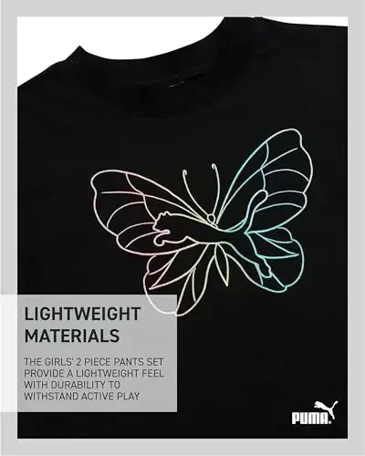 PUMA Girls' Pants Set - 2 Piece Short Sleeve Crewneck Fashion Graphic Tee Shirt and French Terry Flare Pants for Girls (7-14) - 4