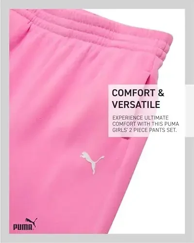 PUMA Girls' Pants Set - 2 Piece Short Sleeve Crewneck Fashion Graphic Tee Shirt and French Terry Flare Pants for Girls (7-14) - 5