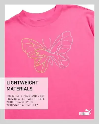 PUMA Girls' Pants Set - 2 Piece Short Sleeve Crewneck Fashion Graphic Tee Shirt and French Terry Flare Pants for Girls (7-14) - 4