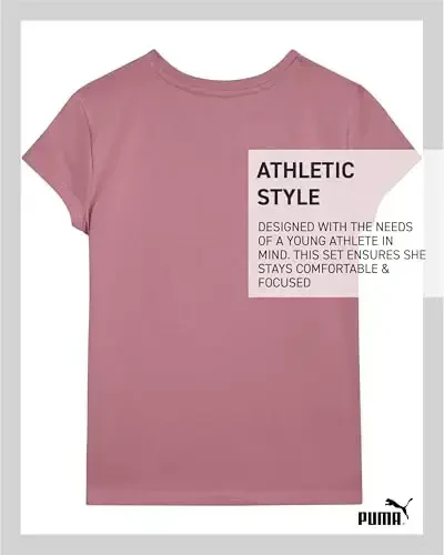 PUMA Girls T-Shirt - Qizlar uchun asosiy logotipli futbolka - Qizlar uchun oddiy atletik dumaloq bo'yinli qisqa yengli futbolka (7-16) - 6