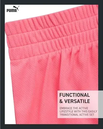 PUMA Girls Athletic Shorts Set - 2 Piece Active Performance TShirt and Gym Bike Kids Shorts Girls Activewear Set (7-14) - 5