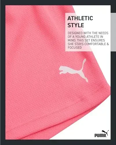 PUMA Girls Athletic Shorts Set - 2 Piece Active Performance TShirt and Gym Bike Kids Shorts Girls Activewear Set (7-14) - 6