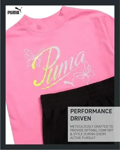 PUMA Girls Athletic Shorts Set - 2 Piece Active Performance TShirt and Gym Bike Kids Shorts Girls Activewear Set (7-14) - 3
