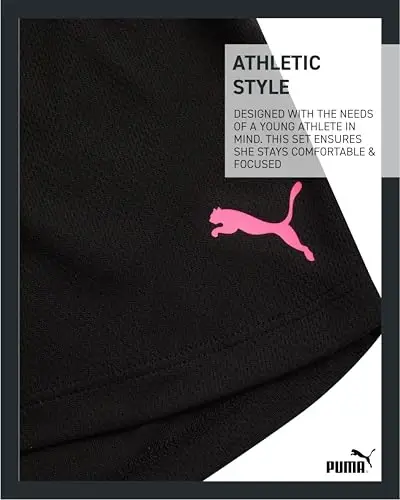 PUMA Girls Athletic Shorts Set - 2 Piece Active Performance TShirt and Gym Bike Kids Shorts Girls Activewear Set (7-14) - 6