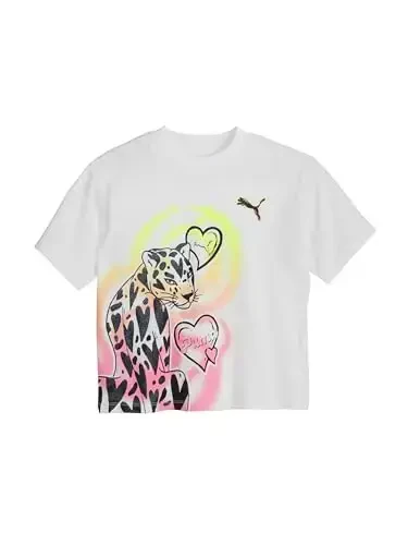PUMA Girls' Short Sleeve T-Shirt, Fashion Prints & Colors, Soft and Comfortable 