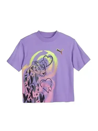 PUMA Girls Short Sleeve T-Shirt, Fashion Prints & Colors, Soft and Comfortable 