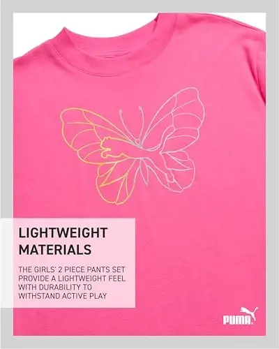 PUMA Girls' Pants Set - 2 Piece Short Sleeve Crewneck Fashion Graphic Tee Shirt and French Terry Flare Pants for Girls (7-14) - 4