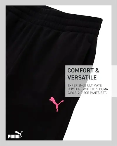 PUMA Girls' Pants Set - 2 Piece Short Sleeve Crewneck Fashion Graphic Tee Shirt and French Terry Flare Pants for Girls (7-14) - 5