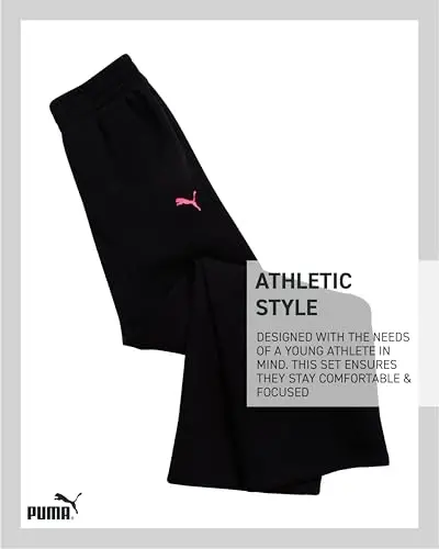 PUMA Girls' Pants Set - 2 Piece Short Sleeve Crewneck Fashion Graphic Tee Shirt and French Terry Flare Pants for Girls (7-14) - 6