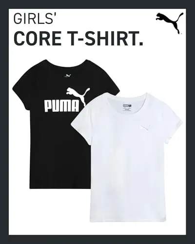 PUMA Girls T Shirts - 2 Pack Short Sleeve Logo Graphic Tees - Casual Everyday Athletic Shirts for Girls (Sizes: S-XL) - 2
