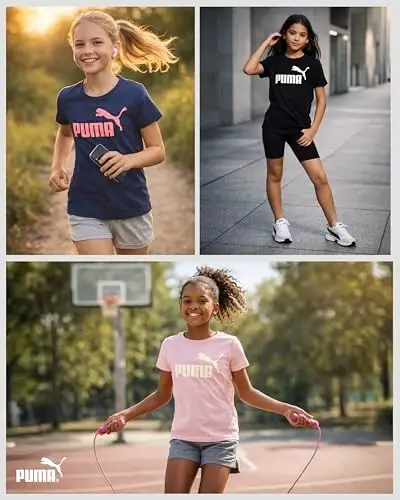 PUMA Girls T-Shirt - Core Logo T-Shirt for Girls - Basic Athletic Crewneck Short Sleeve Tee (7-16) 