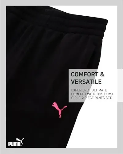 PUMA Комплект для девочек: футболка с коротким рукавом и модным графическим принтом + расклешенные брюки из махровой ткани French Terry (7-14 лет) - 5